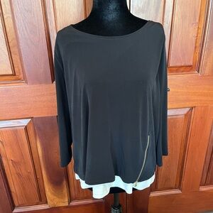 CHICOS Top 2 Petite TRAVELERS Layered Side Zip Blouse 3/4 Sleeve Black NEW $89